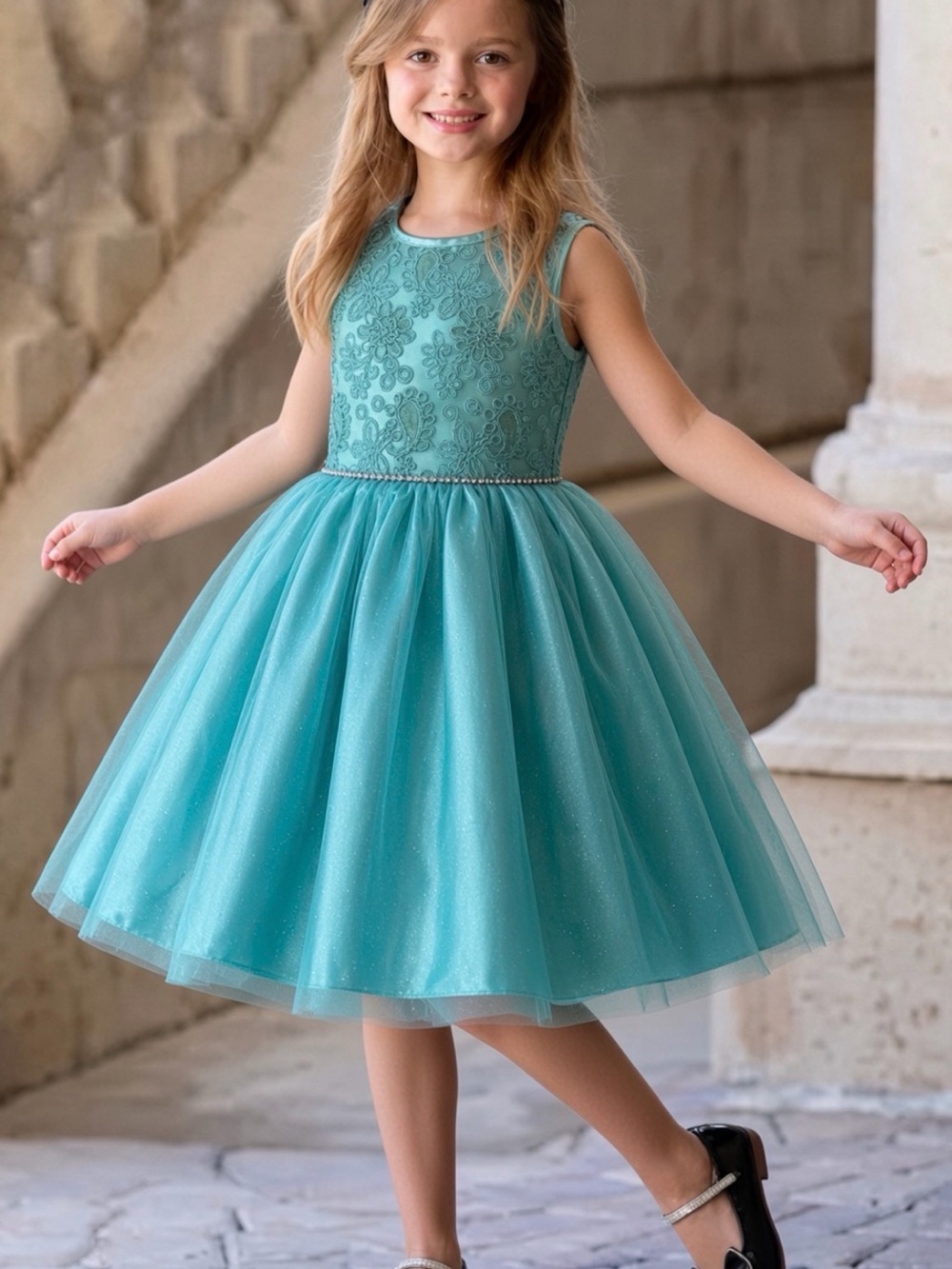 $179 Tiffany Blue Tulle Girls Dress 10